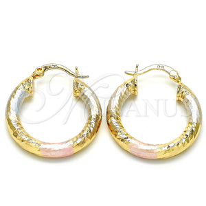 Gold Filled Hoop Earrings — Small Hoop Diamond Cutting Tricolor 02. — main product view — SKU 126597 | Oro Laminado aretes de aro — Small Hoop Diamond Cutting Tricolor 02. — SKU 126597