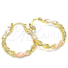 Oro Laminado Small Hoop, Gold Filled Style Twist Design, Polished, Tricolor, 02.170.0251.25