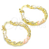 Oro Laminado Small Hoop, Gold Filled Style Twist Design, Polished, Tricolor, 02.170.0251.25