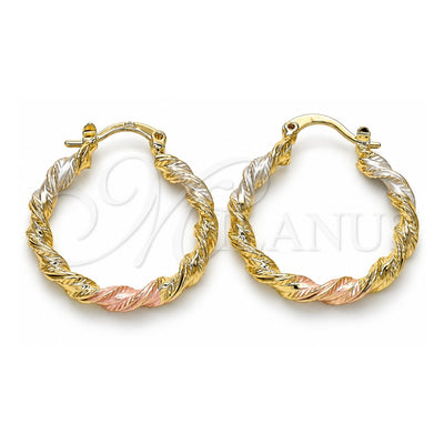 Oro Laminado Small Hoop, Gold Filled Style Twist Design, Polished, Tricolor, 02.170.0251.25