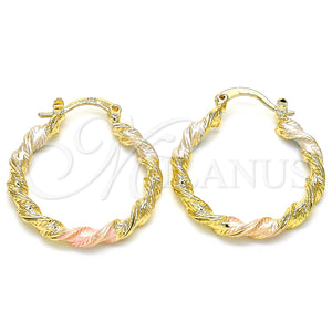 Gold Filled Hoop Earrings — Small Hoop Twist Design Polished Tricolor 02. — main product view — SKU 126598 | Oro Laminado aretes de aro — Small Hoop Twist diseño pulido Tricolor 02. — SKU 126598