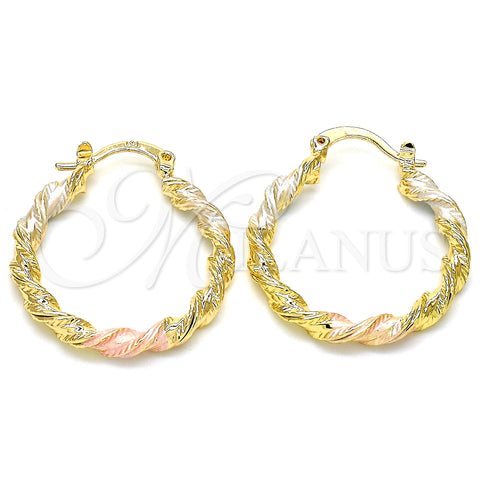 Oro Laminado Small Hoop, Gold Filled Style Twist Design, Polished, Tricolor, 02.170.0251.25