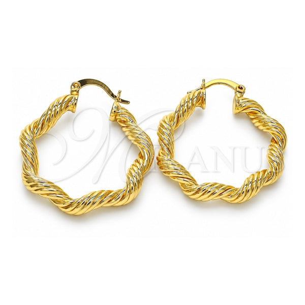 Oro Laminado Medium Hoop, Gold Filled Style Twist Design, Polished, Golden Finish, 02.170.0124.30