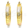 Oro Laminado Medium Hoop, Gold Filled Style Greek Key Design, Polished, Tricolor, 02.170.0255.30