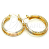 Oro Laminado Medium Hoop, Gold Filled Style Greek Key Design, Polished, Tricolor, 02.170.0255.30