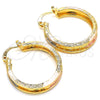 Oro Laminado Medium Hoop, Gold Filled Style Greek Key Design, Polished, Tricolor, 02.170.0255.30