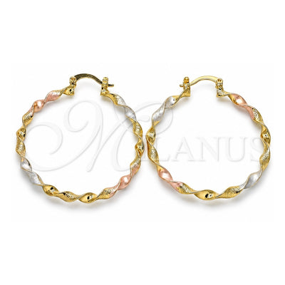 Oro Laminado Medium Hoop, Gold Filled Style Twist Design, Matte Finish, Tricolor, 02.170.0260.40