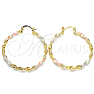 Gold Filled Hoop Earrings — Medium Hoop Twist Design Matte Tricolor 02. — main product view — SKU 126610 | Oro Laminado aretes de aro — Medium Hoop Twist diseño Matte Tricolor 02. — SKU 126610