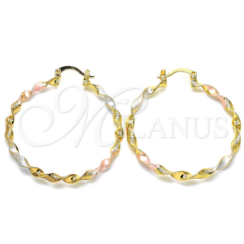 Oro Laminado Medium Hoop, Gold Filled Style Twist Design, Matte Finish, Tricolor, 02.170.0260.40