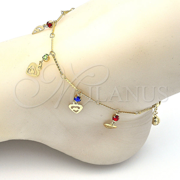 Gold Filled Anklet — Charm Anklet Heart and Rattle Charm Design with — alternate product view — SKU 126634 | Oro Laminado tobillera — Charm Anklet corazón and Rattle Charm diseño with — SKU 126634