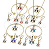 Oro Laminado Necklace, Bracelet, Earring and Ring, Gold Filled Style Turtle Design, with White Crystal, Turquoise Enamel Finish, Golden Finish, 10.63.0589.1
