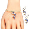 Oro Laminado Necklace, Bracelet, Earring and Ring, Gold Filled Style Dolphin Design, with White Crystal, Blue Enamel Finish, Golden Finish, 10.63.0590.1