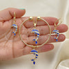 Oro Laminado Necklace, Bracelet, Earring and Ring, Gold Filled Style Dolphin Design, with White Crystal, Blue Enamel Finish, Golden Finish, 10.63.0590.1