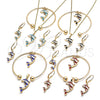Oro Laminado Necklace, Bracelet, Earring and Ring, Gold Filled Style Dolphin Design, with White Crystal, Blue Enamel Finish, Golden Finish, 10.63.0590.1