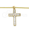 Oro Laminado Pendant Necklace, Gold Filled Style Cross and Baguette Design, with White Cubic Zirconia, Polished, Golden Finish, 04.210.0031.18 (02 MM Thickness, 20 Inches Length)