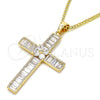 Oro Laminado Pendant Necklace, Gold Filled Style Cross and Baguette Design, with White Cubic Zirconia, Polished, Golden Finish, 04.210.0031.18 (02 MM Thickness, 20 Inches Length)