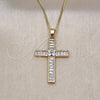 Oro Laminado Pendant Necklace, Gold Filled Style Cross and Baguette Design, with White Cubic Zirconia, Polished, Golden Finish, 04.210.0031.18 (02 MM Thickness, 20 Inches Length)
