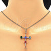 Oro Laminado Pendant Necklace, Gold Filled Style Cross and Teardrop Design, with Multicolor Cubic Zirconia, Polished, Golden Finish, 04.210.0032.18 (01 MM Thickness, 18 Inches Length)