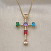 Oro Laminado Pendant Necklace, Gold Filled Style Cross and Teardrop Design, with Multicolor Cubic Zirconia, Polished, Golden Finish, 04.210.0032.18 (01 MM Thickness, 18 Inches Length)