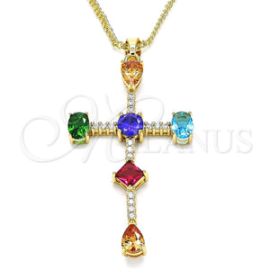 Gold Filled Necklace — Pendant Necklace Cross and Teardrop Design with Multicolor — main product view — SKU 126649 | Oro Laminado collar — Pendant Necklace cruz and Teardrop diseño with Multicolor — SKU 126649