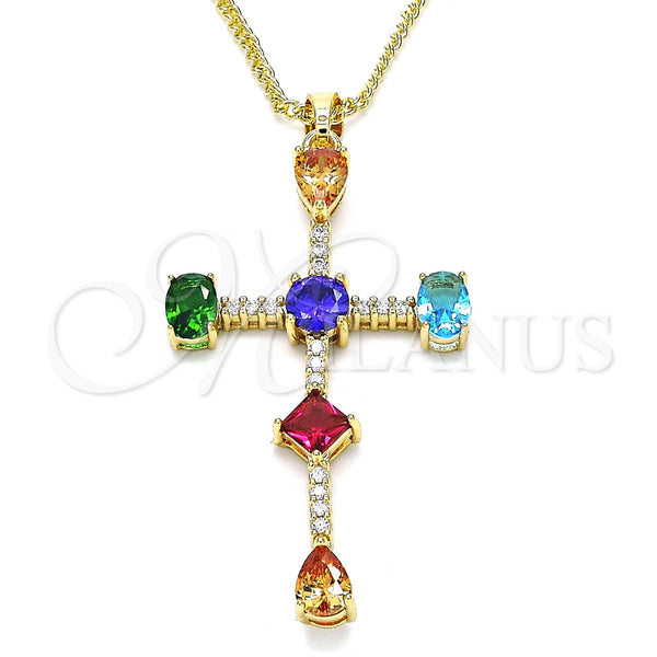 Gold Filled Necklace — Pendant Necklace Cross and Teardrop Design with Multicolor — main product view — SKU 126649 | Oro Laminado collar — Pendant Necklace cruz and Teardrop diseño with Multicolor — SKU 126649