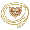 Oro Laminado Pendant Necklace, Gold Filled Style Eagle and Heart Design, with Rose and White Cubic Zirconia, Polished, Golden Finish, 04.156.0187.2.20 (02 MM Thickness, 20 Inches Length)
