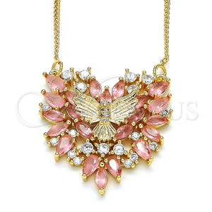 Gold Filled Necklace — Pendant Necklace Eagle and Heart Design with Rose — main product view — SKU 126665 | Oro Laminado collar — Pendant Necklace Eagle and corazón diseño with Rose — SKU 126665