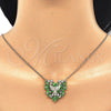 Oro Laminado Pendant Necklace, Gold Filled Style Eagle and Heart Design, with Green and White Cubic Zirconia, Polished, Golden Finish, 04.156.0187.3.20 (02 MM Thickness, 20 Inches Length)