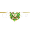 Oro Laminado Pendant Necklace, Gold Filled Style Eagle and Heart Design, with Green and White Cubic Zirconia, Polished, Golden Finish, 04.156.0187.3.20 (02 MM Thickness, 20 Inches Length)