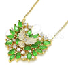 Oro Laminado Pendant Necklace, Gold Filled Style Eagle and Heart Design, with Green and White Cubic Zirconia, Polished, Golden Finish, 04.156.0187.3.20 (02 MM Thickness, 20 Inches Length)
