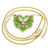 Oro Laminado Pendant Necklace, Gold Filled Style Eagle and Heart Design, with Green and White Cubic Zirconia, Polished, Golden Finish, 04.156.0187.3.20 (02 MM Thickness, 20 Inches Length)