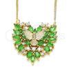 Oro Laminado Pendant Necklace, Gold Filled Style Eagle and Heart Design, with Green and White Cubic Zirconia, Polished, Golden Finish, 04.156.0187.3.20 (02 MM Thickness, 20 Inches Length)