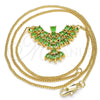 Oro Laminado Pendant Necklace, Gold Filled Style Eagle Design, with Green Cubic Zirconia, Polished, Golden Finish, 04.156.0188.3.20 (02 MM Thickness, 20 Inches Length)