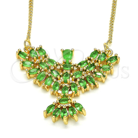 Oro Laminado Pendant Necklace, Gold Filled Style Eagle Design, with Green Cubic Zirconia, Polished, Golden Finish, 04.156.0188.3.20 (02 MM Thickness, 20 Inches Length)