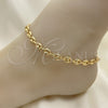 Oro Laminado Fancy Anklet, Gold Filled Style Puff Mariner Design, Polished, Golden Finish, 04.63.1310.10 (Thickness, 10 Inches Length)