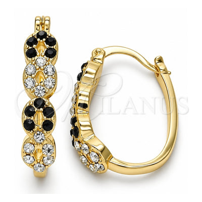 Oro Laminado Small Hoop, Gold Filled Style with Black and White Crystal, Polished, Golden Finish, 02.100.0069.3.15