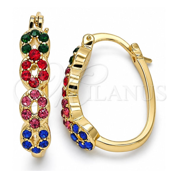 Oro Laminado Small Hoop, Gold Filled Style with Multicolor Crystal, Polished, Golden Finish, 02.100.0069.4.15