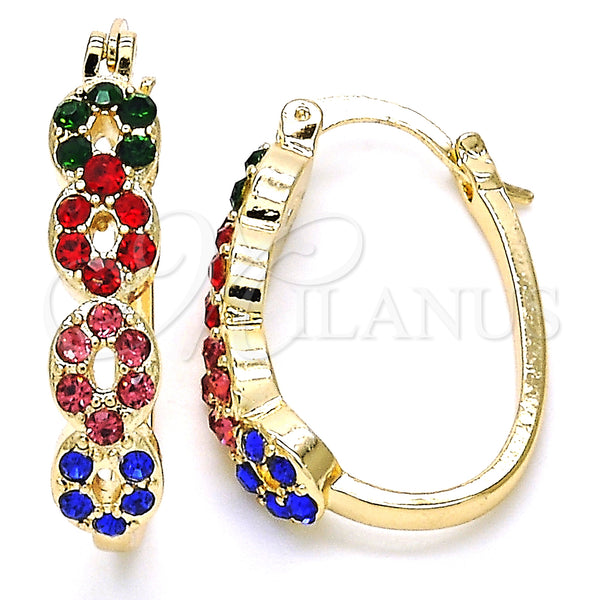 Oro Laminado Small Hoop, Gold Filled Style with Multicolor Crystal, Polished, Golden Finish, 02.100.0069.4.15