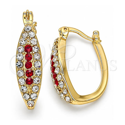 Oro Laminado Small Hoop, Gold Filled Style with Ruby Crystal and White Cubic Zirconia, Polished, Golden Finish, 02.100.0083.1.15