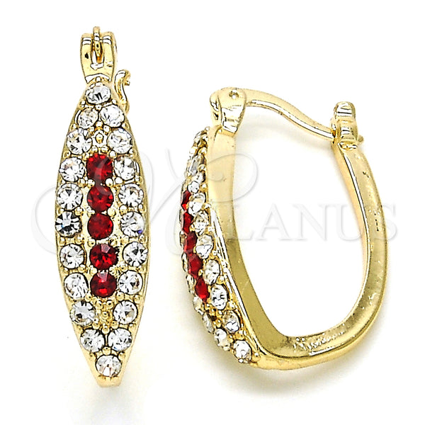Gold Filled Hoop Earrings — Small Hoop with Ruby Crystal and White Cubic — main product view — SKU 126685 | Oro Laminado aretes de aro — Small Hoop with Ruby cristal and blanco Cubic — SKU 126685