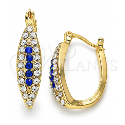 Oro Laminado Small Hoop, Gold Filled Style with Sapphire Blue and White Crystal, Polished, Golden Finish, 02.100.0083.2.15