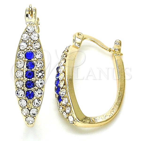 Gold Filled Hoop Earrings — Small Hoop with Sapphire Blue and White Crystal — main product view — SKU 126686 | Oro Laminado aretes de aro — Small Hoop with Sapphire Blue and cristal blanco — SKU 126686