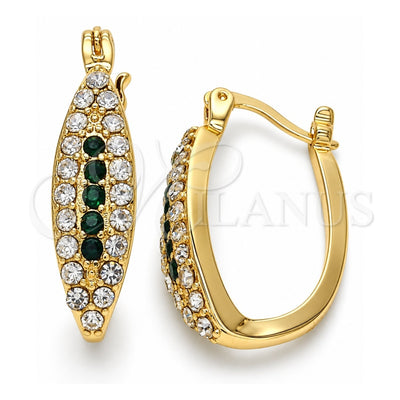 Oro Laminado Small Hoop, Gold Filled Style with Green and White Crystal, Polished, Golden Finish, 02.100.0083.3.15