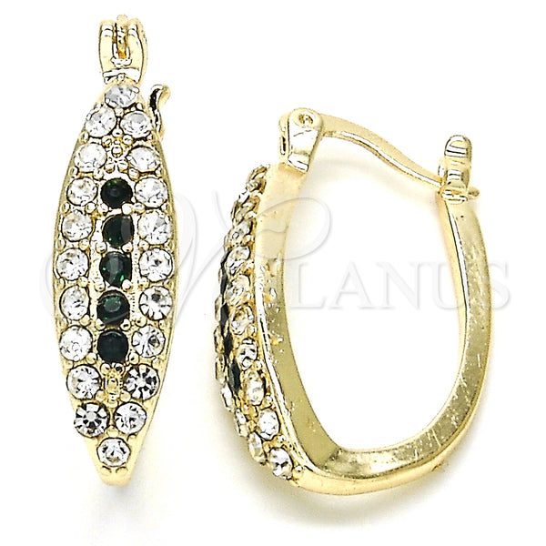 Gold Filled Hoop Earrings — Small Hoop with Green and White Crystal Polished — main product view — SKU 126687 | Oro Laminado aretes de aro — Small Hoop with Green and cristal blanco pulido — SKU 126687