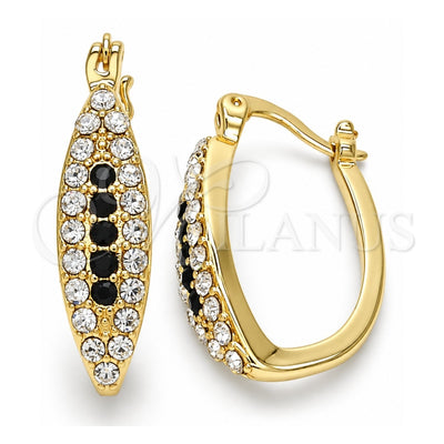 Oro Laminado Small Hoop, Gold Filled Style with Black and White Crystal, Polished, Golden Finish, 02.100.0083.4.15