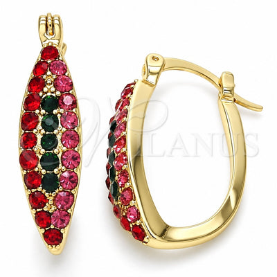 Oro Laminado Small Hoop, Gold Filled Style with Multicolor Crystal, Polished, Golden Finish, 02.100.0083.5.15