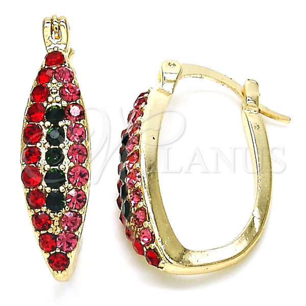 Oro Laminado Small Hoop, Gold Filled Style with Multicolor Crystal, Polished, Golden Finish, 02.100.0083.5.15
