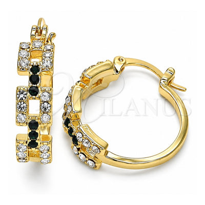 Oro Laminado Small Hoop, Gold Filled Style with Green and White Crystal, Polished, Golden Finish, 02.100.0073.2.20