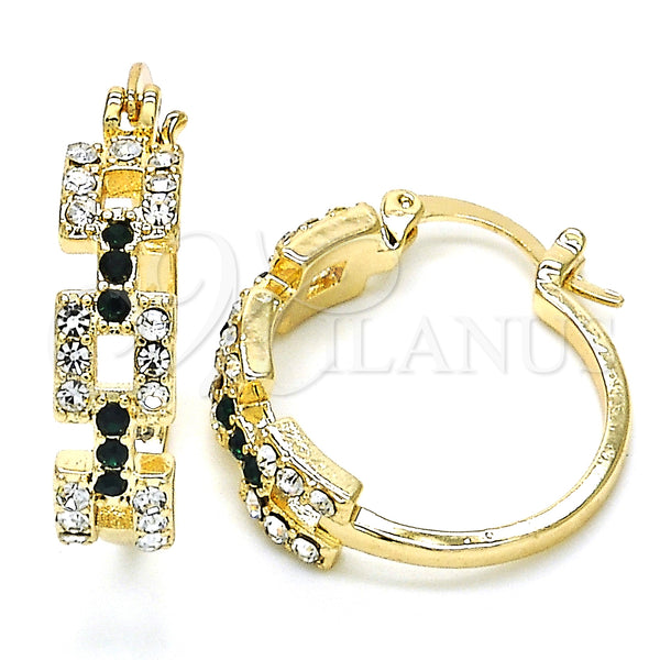 Gold Filled Hoop Earrings — Small Hoop with Green and White Crystal Polished — main product view — SKU 126690 | Oro Laminado aretes de aro — Small Hoop with Green and cristal blanco pulido — SKU 126690
