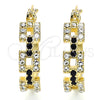 Oro Laminado Small Hoop, Gold Filled Style with Black and White Crystal, Polished, Golden Finish, 02.100.0073.3.20